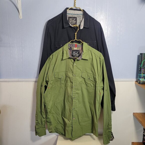 Drill Men's Extra Large Black / Green Casual Button Front Longsleeve Top Bundle - Picture 1 of 12